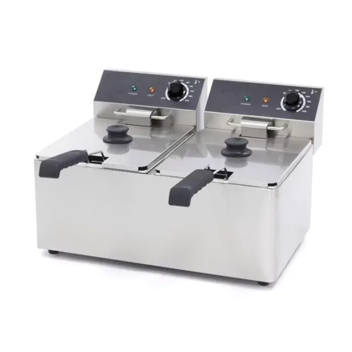 Friteuse professionnelle électrique - PESAGE MB - Friteuse inox double cuve 2x6L 230V - Thermostat 0-190°C - 2x2500W