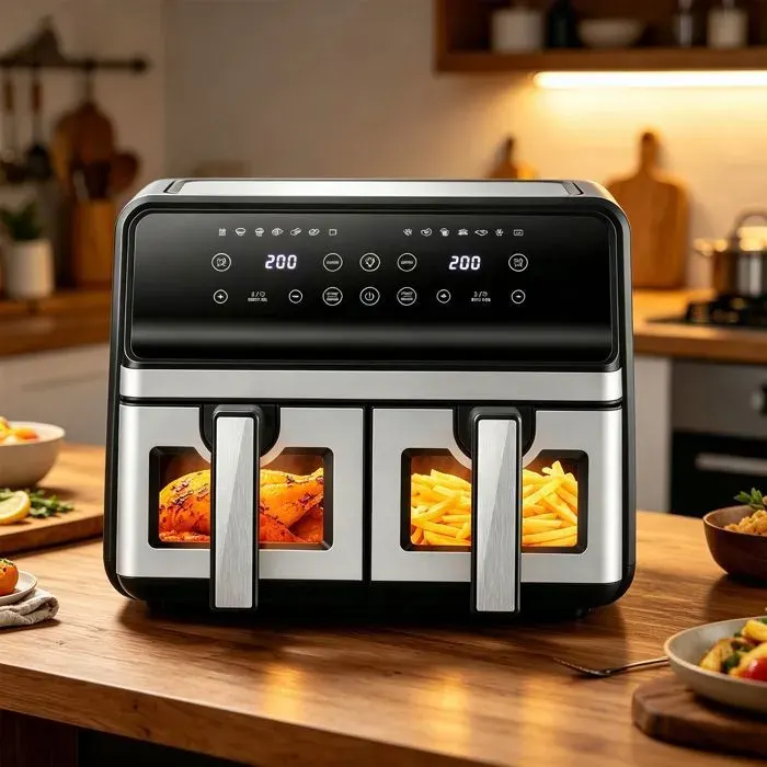 Friteuse Sans Huile 10L 2400W Friteuse à air Electrique Double Cuisson 8 Programmes Airfryer Familiale Haute Performance