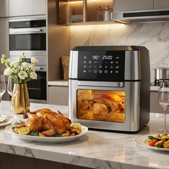 Friteuse sans huile 12L 360° air chaud tactile 12 modes préchauffage automatique facile à nettoyer repas sains 1800W