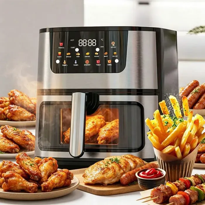 Friteuse sans huile 12L Friteuse à Air Electrique Air Fryer 2000W avec Fenêtre Transparente Écran Tactile LED Lavable