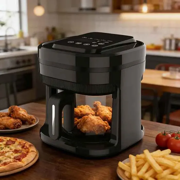 Friteuse sans huile 35L noire tiroir visible air chaud 360° 80-200°C minuterie 1-200 min