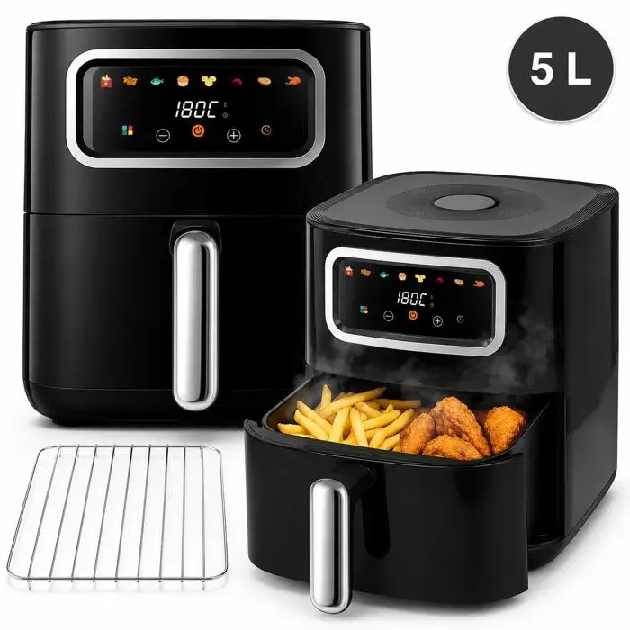 Friteuse Sans Huile 5 L 1500 W avec Écran Tactile - Air Fryer 4 Fonctions Panier et Grille — coloris Noir