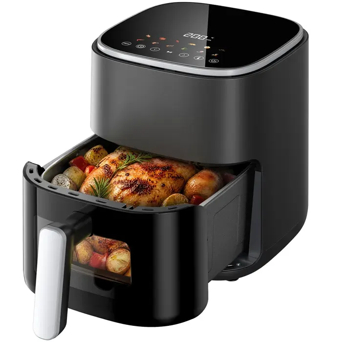 Friteuse sans huile 5L Konsoefuly Friteuse à air 1500W Fenêtre Transparente 80-200°C 12 Prprogrammes Écran Tactile LEDSans BPA