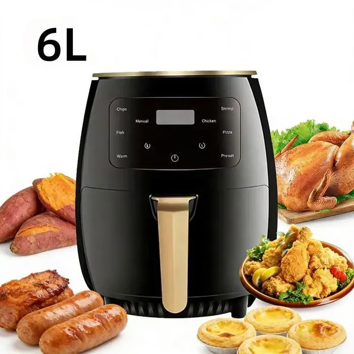 Friteuse Sans Huile 6L 1400W avec Écran LCD Circulation dair Chaude Friteuse Multifonctionnelle Sans Huile pour Frites Cuisson