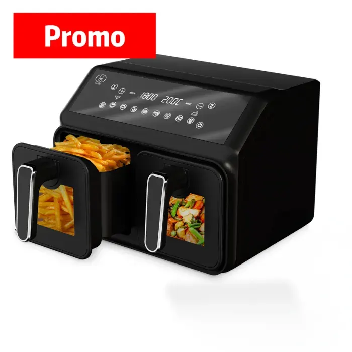 Friteuse sans huile - 8 litres - 10 fonctions de cuisson - Panier à double couche - 2200 watts - Noir