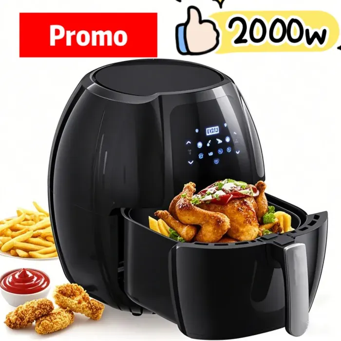 Friteuse sans huile - 8 litres - 2000 W - Friteuse à air chaud - Température réglable - Fenêtre transparente - Noir