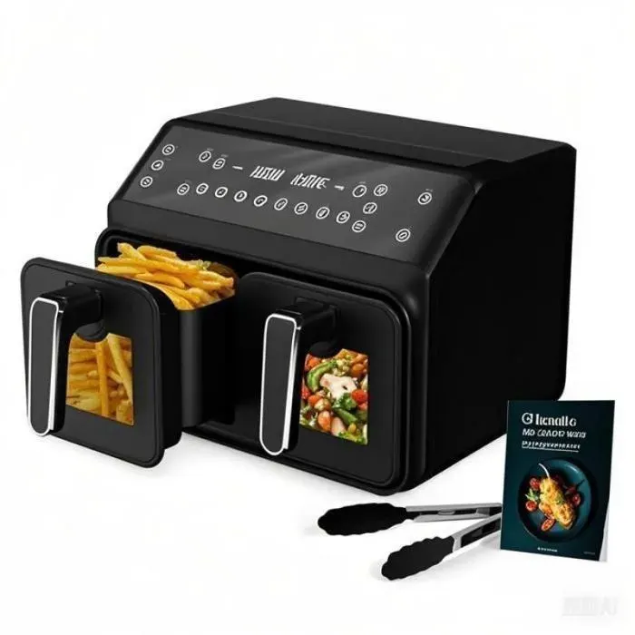 Friteuse sans huile Airfryer 2 compartiments 8L 2200W Fenêtre d’observation 10 programmes automatiques Friteuse à air chaud