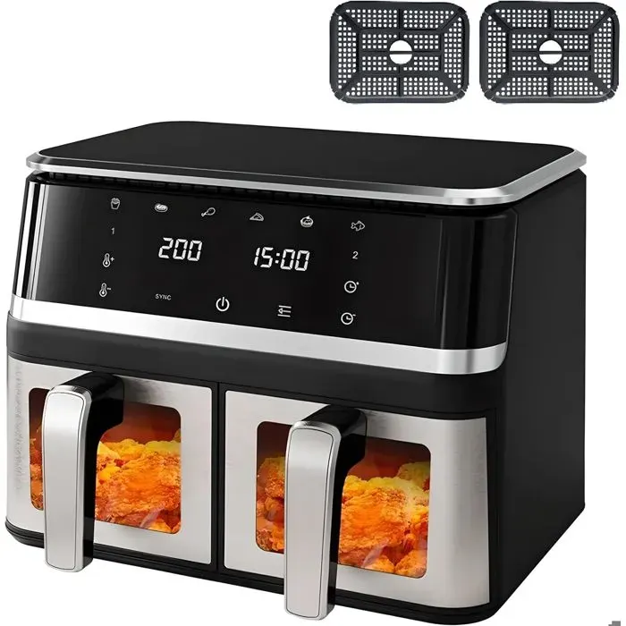 Friteuse Sans Huile -Airfryer-Capacité 10L (2x45L Double Cuves Amovibles)-6 programmes de cuisson-2000W-Cuisson Saine Multifonction