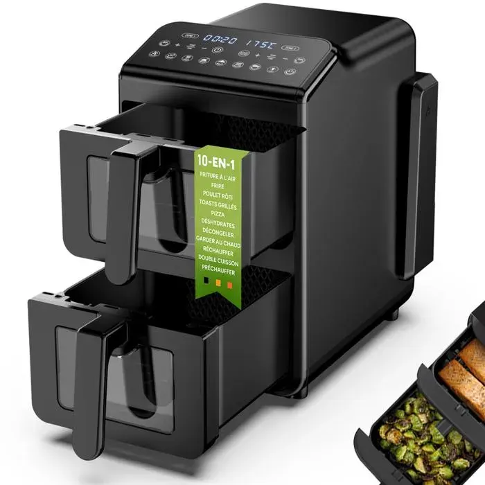 Friteuse sans huile - Azmsary - 10L - 7 programmes - Double Compartiment - Ecran tactile - Cavité métallique - Economie dénergie