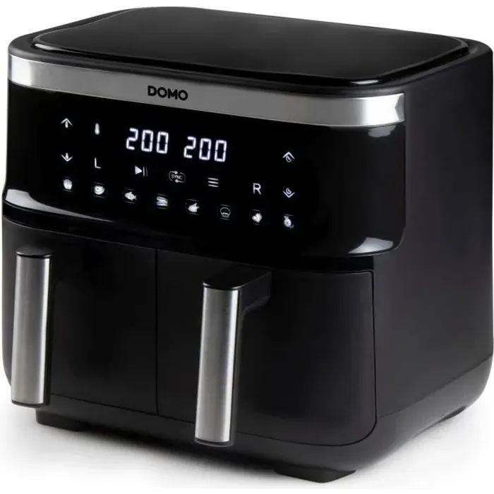 Friteuse sans huile DOMO - DO537FR - Double cuve - Capacité 8L - Jusquà 200° - 8 programmes de cuisson - 2850W