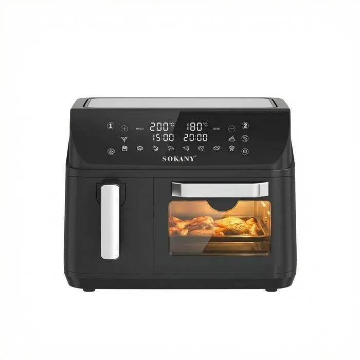 Friteuse Sans Huile Double Cuve SOKANY 125L–Écran Tactile10 Programmes2400WCuisson Simultannée 2 Aliments Réduction 90% Grasses — coloris Noir