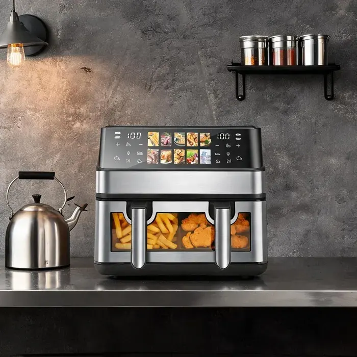 Friteuse sans huile double zone avec fenêtre 10 programmes tactiles ABS+PC classic black