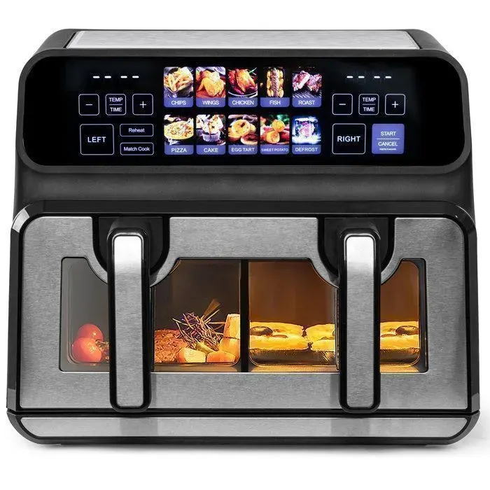 Friteuse sans Huile EDENDIRECT– Air Fryer Double Cuve 9L avec Séparateur Amovible – Grand Écran Couleur – 10 Programmes – 2200W