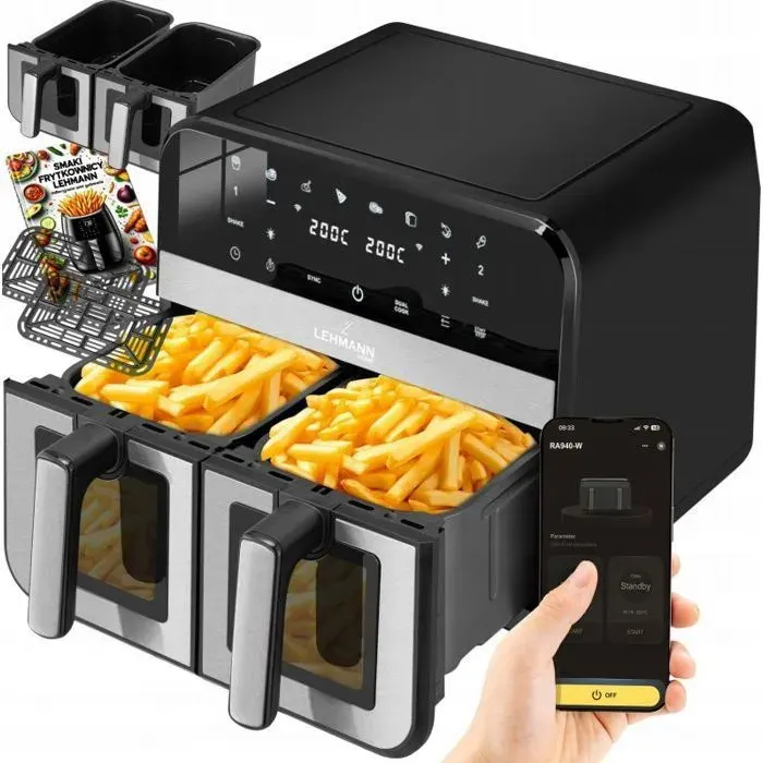 Friteuse sans huile - LEHMANN - Lehmann - 9 L - 2 tiroirs - 2400 W
