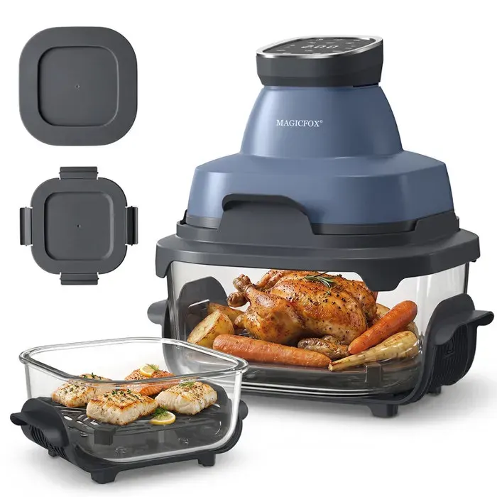 Friteuse sans huile MAGICFOX - Récipients 17 et 4 L - 6 Programmes Préréglés - Air fryer en verre 1500W - Bleu