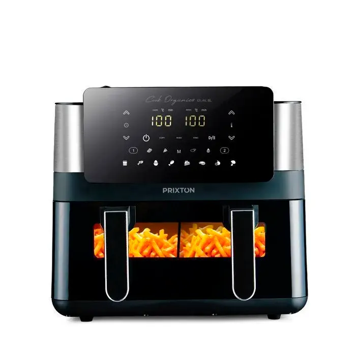 Friteuse sans huile PRIXTON Cook Organics Dual 8 litres Écran tactile 2000 W 12 Programmes Double Compartiment Noir