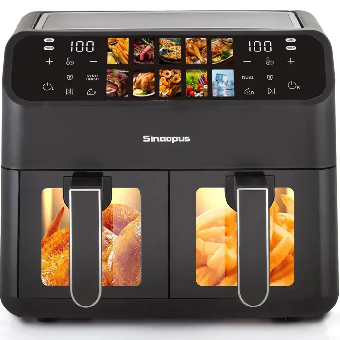Friteuse sans huile Sinaopus 901Pro – Air Fryer 9L double cuves – Écran couleur – 10 programmes – 2000W – Recettes inclus