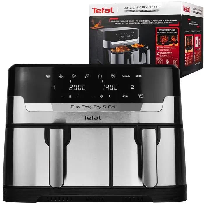 Friteuse sans huile - Tefal - EY905D10 - Double cuve 8 3L - Airfryer grill rapide économique