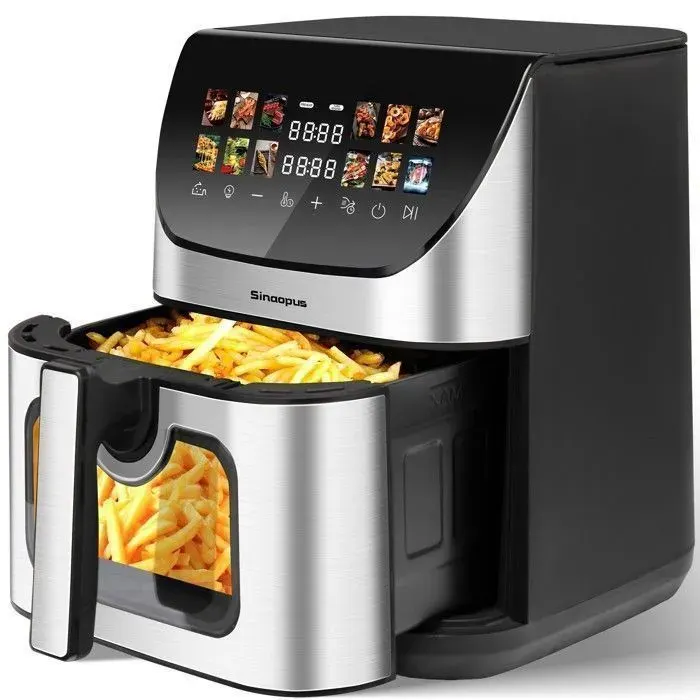 Friteuse XXL 85L Air Fryer avec Fenêtre de Visualisation & Écran Couleur 12 Programmes 1800W Nettoie Facilement Noir