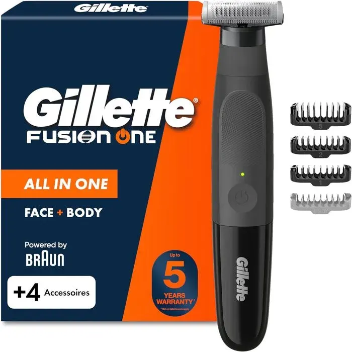 Fusion One Hybrid Rasoir électrique pour homme pour le visage et le corpsnoiravec 3 peignes et 1 peigne pour le corpstondeuse