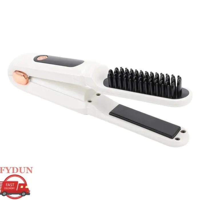 FYDUN Brosse sans fil à cheveux lisser Brusce de lisseur de cheveux sans fil 60W 2 en 1 peigne de litre à parfum peigne Noir Blanc