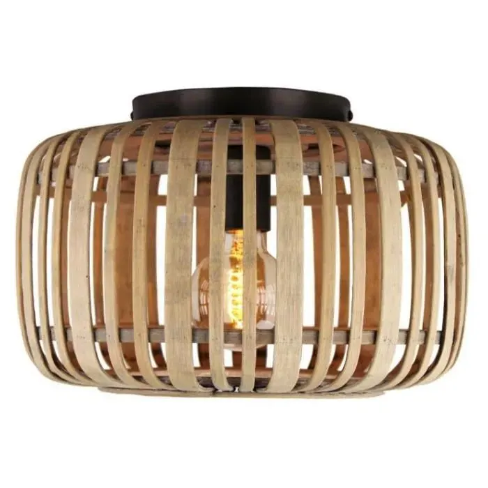 G99493-06 Brilliant lampe Mazzaro plafonnier 485cm avec ventilateur métal noir-bambou noir 40 W LED intégré