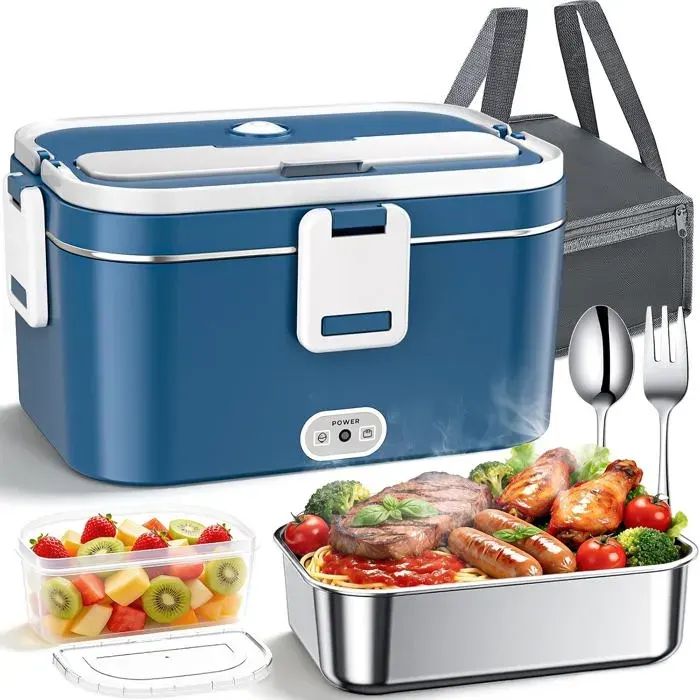 Gamelle Chauffante Électrique 1.8L - 3 En 1 - Acier Inoxydable - Chauffage PTC 12V/220V - Voiture Et Maison - Sac Isoth UMD MUSICAL