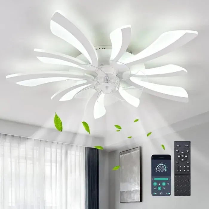 Ganeed Blanc LED 5 lumières avec lampe ventilateur de plafond 70cm petit semi - encastré avec lampe ventilateur de plafond