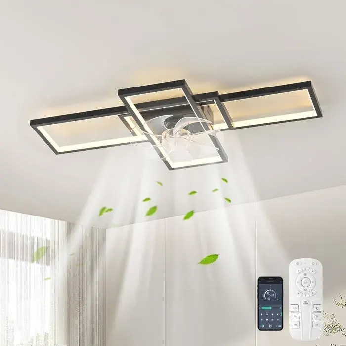Ganeed Ventilateur de plafond avec télécommande de lumières ventilateur de plafond dimmable LED avec lumière 90CM