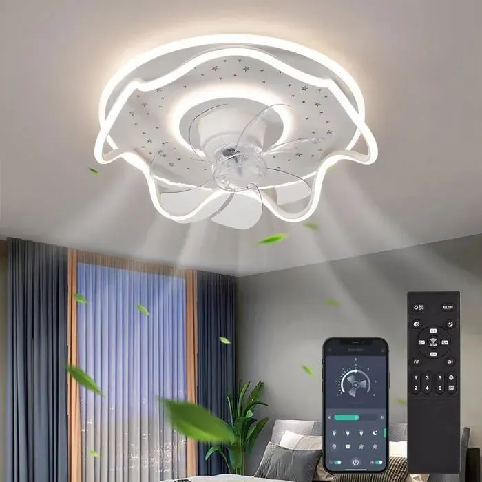 Ganeed Ventilateur de plafond moderne avec éclairage lampe LED dimmable avec ventilateur et télécommande ventilateur de plafond