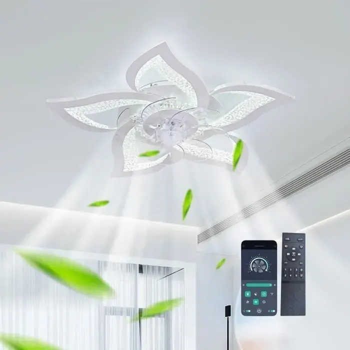 Ganeed Ventilateur de plafond moderne avec lampe LED dimmable et télécommande - Fleur encastrée - 6 vitesses
