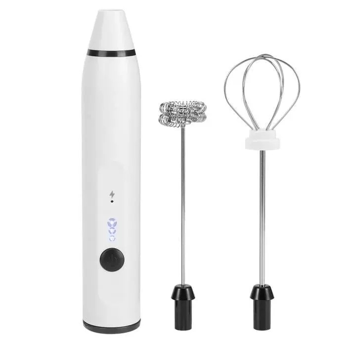 Garosa Fabricant de mousse Mini Mousseur à Main Petit Fouet Électrique pour Café Latté Chocolat Chaud Chargement USB(Blanc )