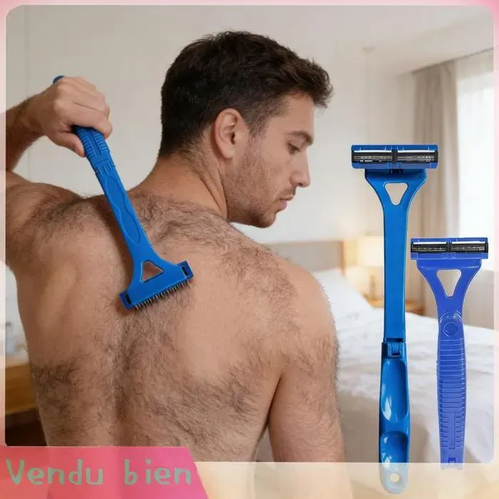 Garosa Tondeuse à cheveux pour le dos Tondeuse à cheveux arrière pliable ergonomique à longue poignée tondeuse parfum peigne Bleu