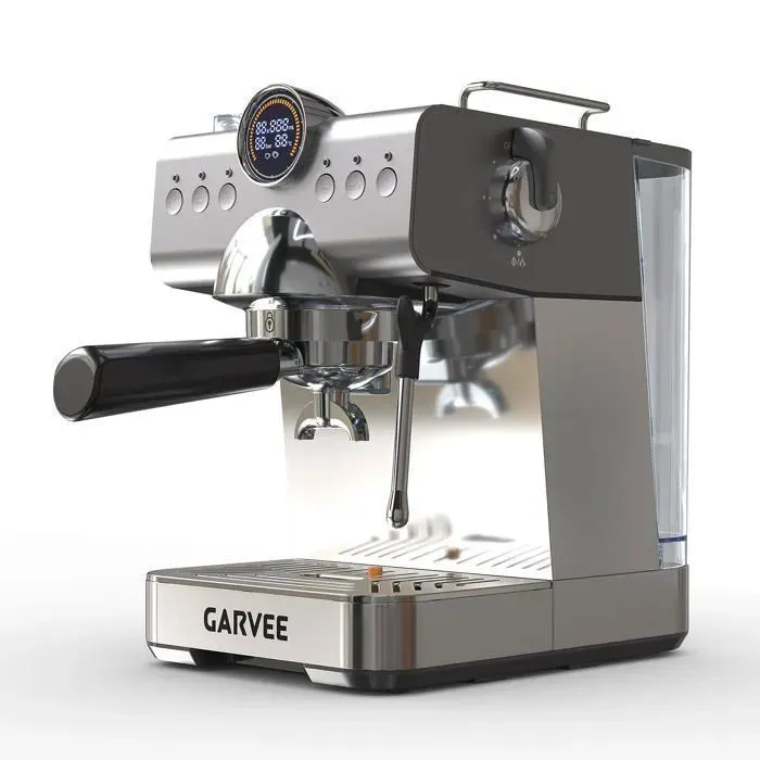 GARVEE Machine à café expresso compacte 20 bars – réservoir 15L – Parfaite pour café cappuccino latte – Gris