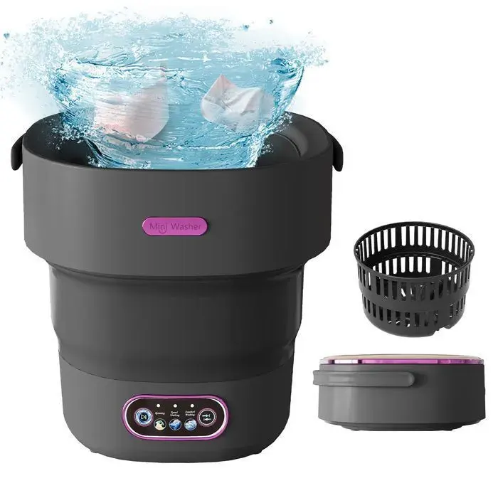 GARVEE Mini machine à laver portable 13L panier essorage 3 modes - Silencieux et pliable - Compact - Couleur noir violet