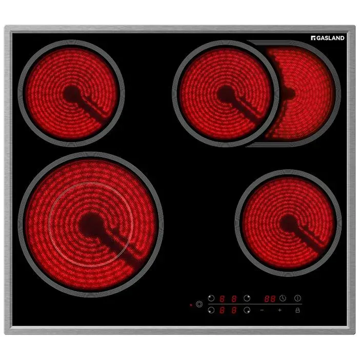 GASLAND CH604BF24B Plaque de Cuisson Vitrocéramique 4 Feux 6600W Plaque Vitrocéramique Encastrée 60cm Avec Zone double&Ovale