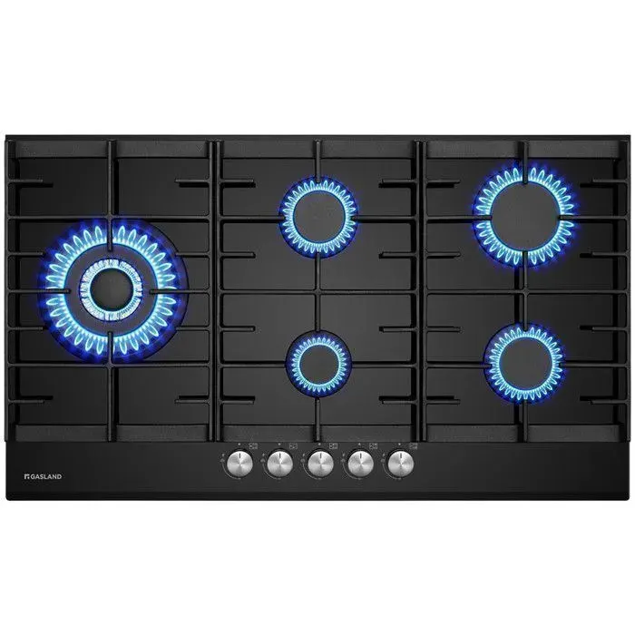 GASLAND GH2905BG1FC Plaque gaz encastrable 90cm 5 feux triple brûleur 34kW support wok+moka verre trempé sécurité anti-flamme