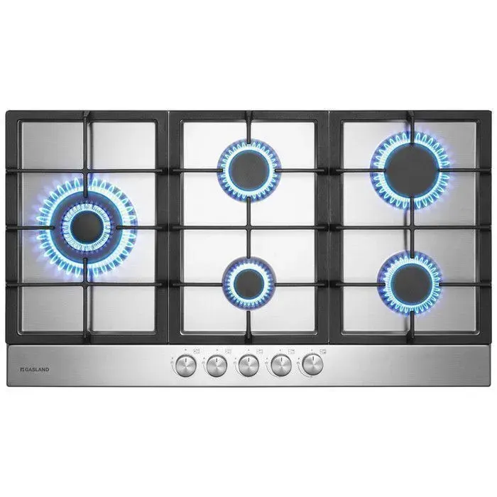 GASLAND GH2905SS1FC Plaque cuisson gaz encastrable 90cm 5 feux triple brûleur 34kW support wok+moka sécurité anti-flamme inox