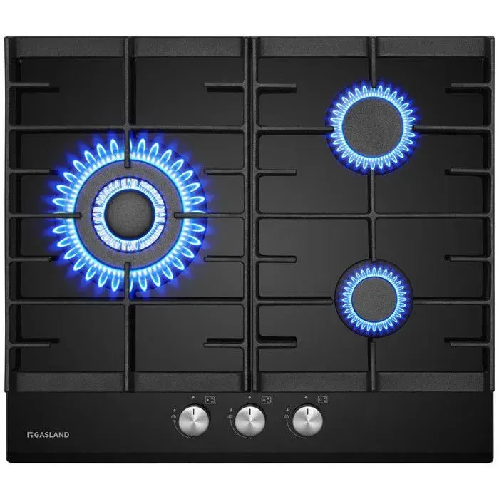 GASLAND GH603BF Plaque de Cuisson Gaz 3 Feux encastrée Plaque gaz Verre trempé GPL/gaz naturel Noir 60 cm