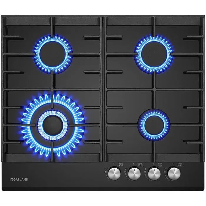 GASLAND GH604BF Plaque de Cuisson à gaz encastrée 4 Feux Plaque gaz Verre trempé GPL/gaz naturel Noir 60 cm