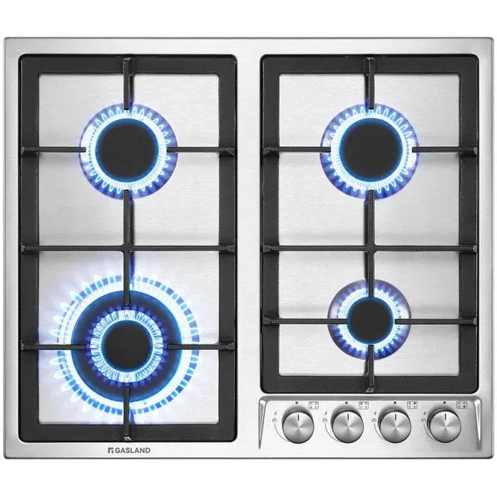 GASLAND GH60SF Plaque de Cuisson Gaz 4 Feux Plaque gaz Encastrée 60 cm Avec Brûleur Wok Acier inoxydable