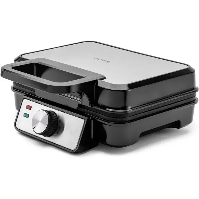 Gaufrier 1200W 2 Grandes Gaufres Belges Plaques Antiadhésives Poignée Cool-Touch Réglage Température Compact Chauffe R[AA179]