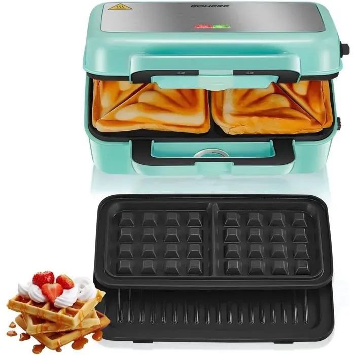 Gaufrier 1200W Appareil Croque Monsieur 3 En 1 Contrôle De La Température À 5 Vitesses Machine À Gaufres Et Croques À Sa[PE294]