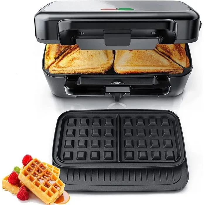 Gaufrier 1200W Appareil Croque Monsieur 3 En 1 Contrôle De La Température À 5 Vitesses Machine À Gaufres Et Croques À