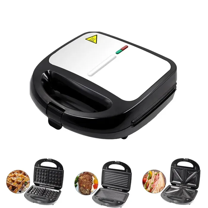 Gaufrier 3 en 1-Croque gaufres et sandwiches-Croque Monsieur-750W-Avec 3 plaques-Pour paninis les sandwichs et les gaufres