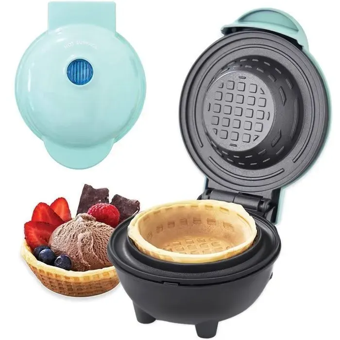 Gaufrier à Bol Electrique Multifonction -220V 350W - Pour Petit Déjeuner Dessert Glace goûter maison18.4 x12 x16.5CMBleu