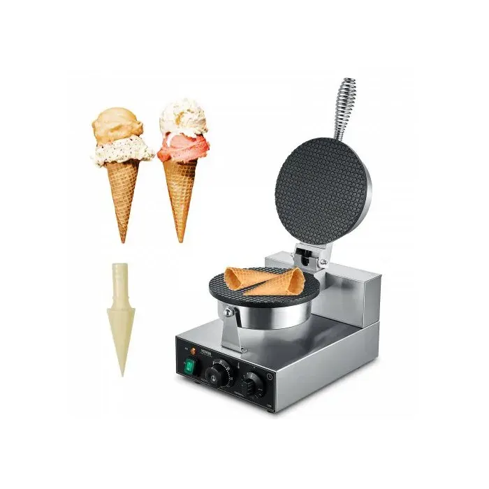 Gaufrier à Cornet de Glace Commercial 1230 W Appareil à Cornet de Glace et Rouleaux dŒufs en Acier Inoxydable Antiadhésif