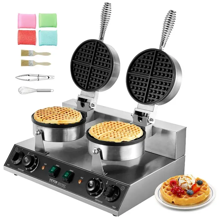 Gaufrier à Cornet de Glace Commercial 2460 W-VEVOR-avec Contrôle de la Température et du Temps-Restaurant Boulangerie Snack Bar