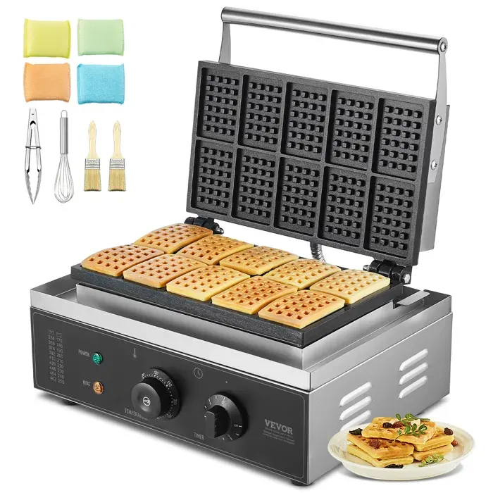 Gaufrier à cornet de glace - VEVOR - HT-10 - 1550 W - 10 cornets - Inox