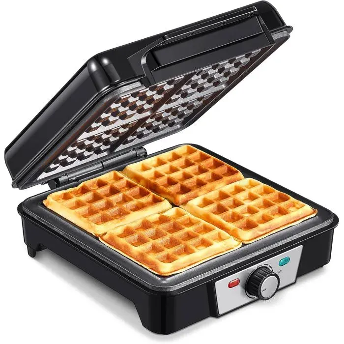 Gaufrier Belge 1200WContrôle De Température À 5 VitessesAppareil A Gauffre ElectriquePoignée Thermo-IsolanteLumière De Cuisson
